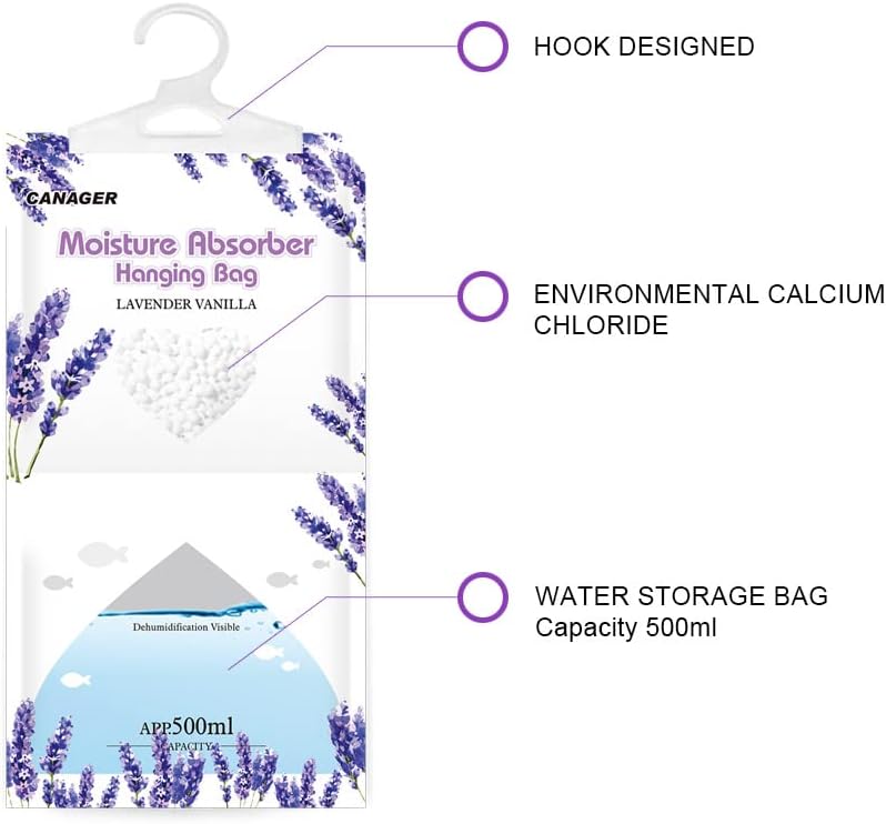 CANAGER Moisture Absorber -12 Pack,Lavender Vanilla Hanging Humidity Bag,Home,Car, and Closet Dehumidifiers and Deodorizers (12.5OZ) - Image 4